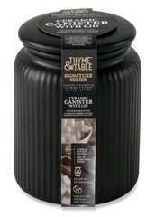 Thyme & Table ~ 27.6 Ounce BLACK Ribbed Jar ~ Canister w/Lid ~ 4.4 in x 5.9 Tall
