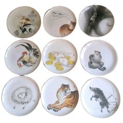 Fukagawa Seiji Japan Zodiac Porcelain Dinner Plates SET 9 Arita Yaki 10.25″