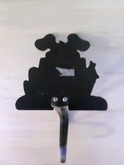 Vintage Cast Iron Silver Dog To/From Christmas Stocking Hanger
