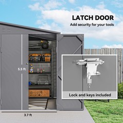 4.6′ x 9′ Metal Outdoor Storage Shed with Lockable Doors, Gray