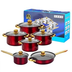 12 Piece Cookware Set Nonstick Pots and Pans Home Kitchen Cooking Non Stick Red