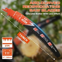 15 in Reciprocating Saw Blades 6TPI Arc Edge Wood Pruning Japanese Teeth 6Pack