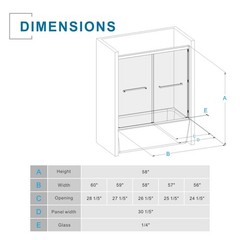 Double Sliding Bathtub Shower Door 60 in. W x 58 in. H Shower Enclosure