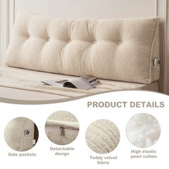 Twin/Queen/King Teddy Fleece Wedge Headboard Pillow w/ High Resilience Filling