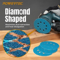 POWERTEC 5 Inch 8-Hole Hook and Loop Diamond Shaped Sanding Disc, 50PK, 120 Grit