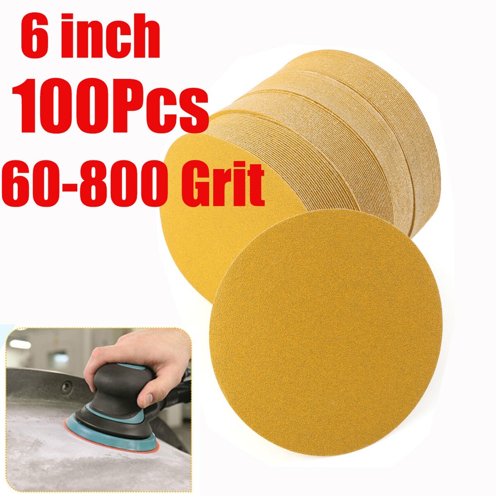 6″ Inch 60-800 Grit 100-PACK DA Sanding Disc PSA Sandpaper