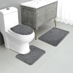 3PC Non Slip Memory Foam Bathroom Rug Set Pebble Stone Bath Mats US