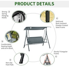 3-Seat Outdoor Patio Swing Bench with Stand Sun Shade Canopy for Adults Porch