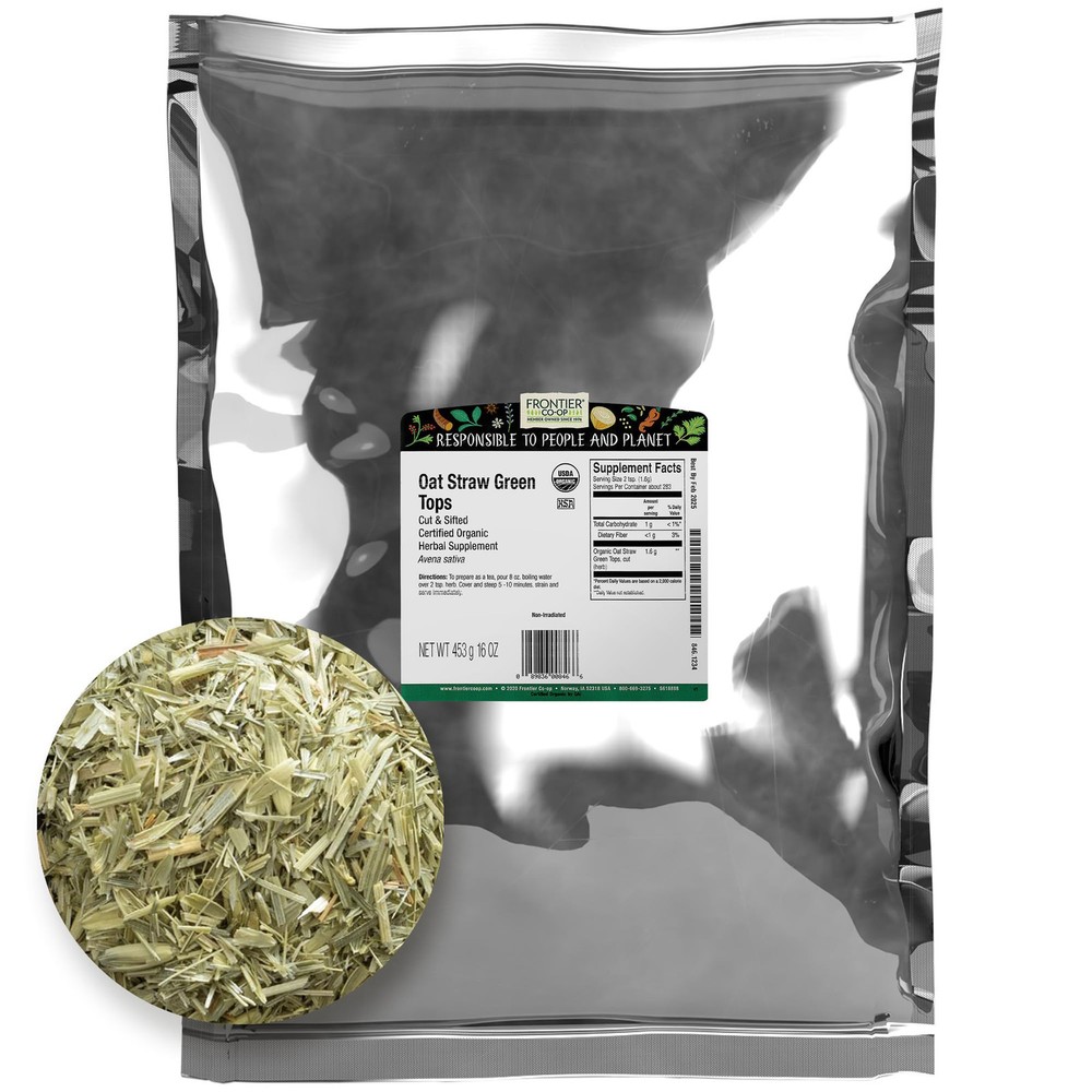 Frontier Co op Oatstraw Green Tops 1 Pound Bulk Kosher Tea Bath Soaks