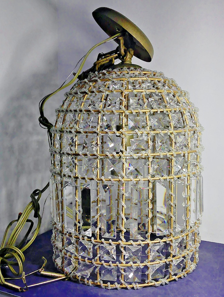 VTG Style Crystal French Country Birdcage Pendant Light 14″ Tall 9.5″ Diameter