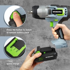 WORKPRO Cordless Impact Wrench 1/2″ 320 Ft Pounds Max Torque 20V Battery Charger