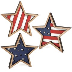 3Pcs Patriotic Wooden Star Decor American Flag Tabletop Ornament for 4th of July