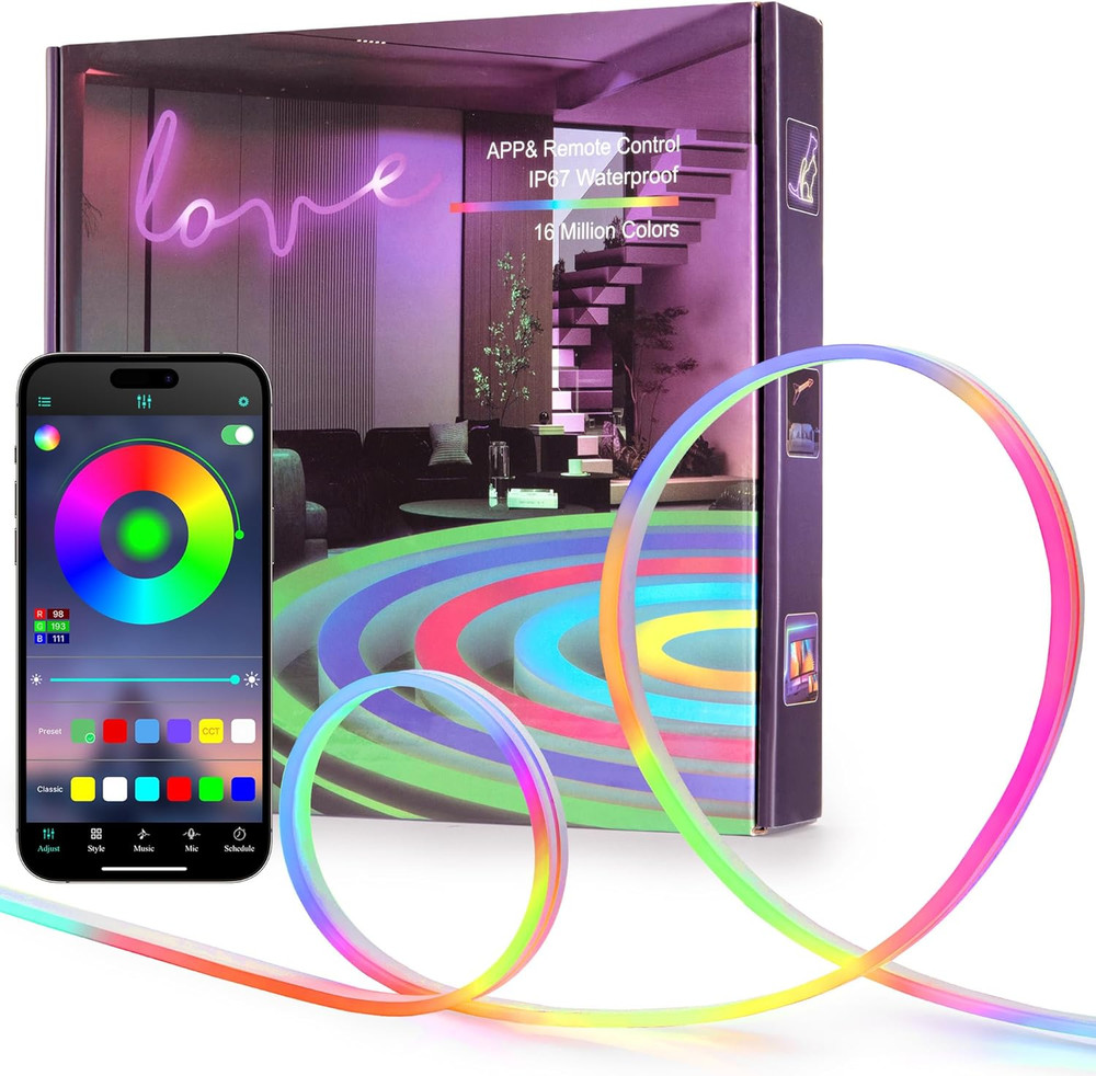 50FT LED Neon Rope Lights, Flexible Led Rope Lights Control with App/Remote, IP6