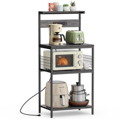 4 Tier Microwave Stand,Kitchen Bakers Rack w/ Power Outlet,Adjustable Shelf Unit