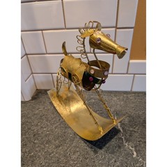 Vintage Metal Rocking Horse Figurine Decor Gold Tone Jeweled Accent