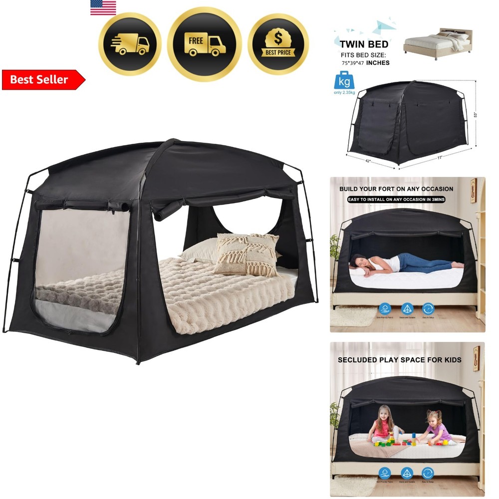 Privacy Blackout Tent for Adults Kids Sunproof Portable Bed Canopy Mesh Windows