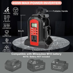 350W Power Inverter for Milwaukee 18V Battery 2-Ports DC 20V to AC 110-120V /USB