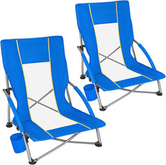 Low Beach Chairs for Adults 2 Pack, Lightweight Folding Sand Chairs with Breatha