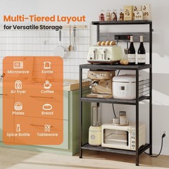 4 Tier Microwave Stand,Kitchen Bakers Rack w/ Power Outlet,Adjustable Shelf Unit