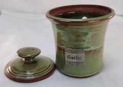 Crosby & Taylor Stoneware & Pewter Garlic Canister Jar