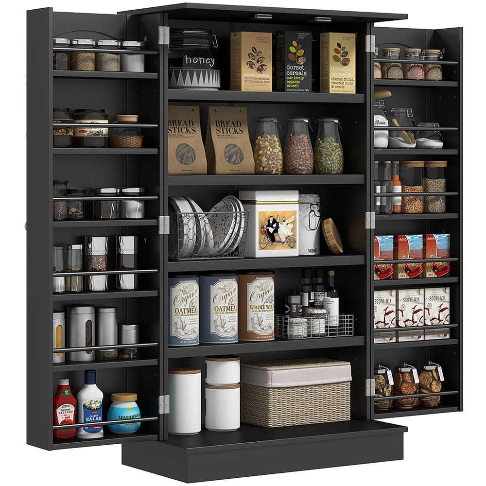 5-tier Kitchen Pantry Cabinet, Food Storage with 12 Door Shelves, Double Doors