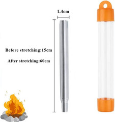 3x Outdoor Pocket Bellow Stainless Steel Telescopic Blow Fire Tube Blowpipe Tool
