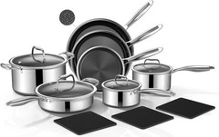 14 Piece Hybrid Stainless Steel Cookware Set Nonstick Pots and Pans