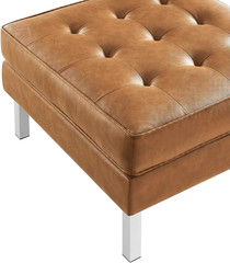 Silver Tan Tufted Faux Leather Square Ottoman for Stylish Living Spaces
