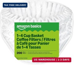 Basket Coffee Filters for 1-4 Cup Coffee Makers, White, 200 Count