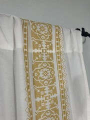 Anthropologie White Yellow Cotton Linen Curtain Panel Set Embroidered 84” x 50”