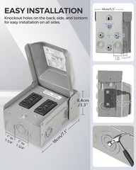 Outdoor Outlet Box, Waterproof Outdoor Electrical Outlet Box, Dual 20 Amp WRTR G