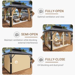 10x12FT Hardtop Gazebo Galvanized Steel Framed Double Roof Netting & Curtains