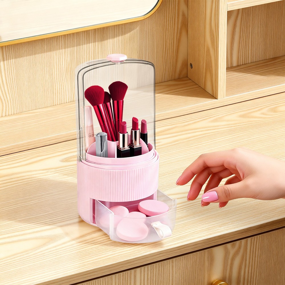 Pink Makeup Brush Storage 5.31*11.02in Organizer With Cover For Cosmetic Brushes