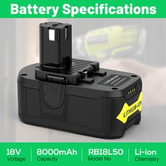 8.0Ah 18Volt For RYOBI P108 18V For One+ Plus High Capacity Lithium Ion Battery