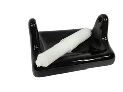 Black Ceramic TP Holder Toilet Paper Porcelain Mid Century Modern Vintage Retro