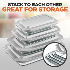 Serenelife 4 Sets of High Borosilicate Rectangular Glass Bakeware Set w/ PE Lid
