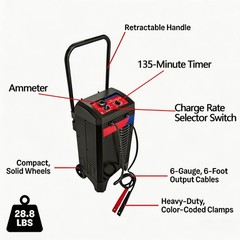 Wheeled Manual 10A Car Battery Charger and 250A Engine Starter