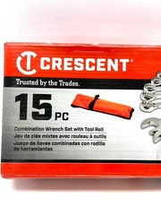 NIB Crescent 15pc Metric Combination Wrench Set w/Tool Roll, Polished, CCWS5-05