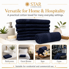 2 Piece Bath Towel Set | 100% Cotton | 27 x 54 | Solid Navy Blue