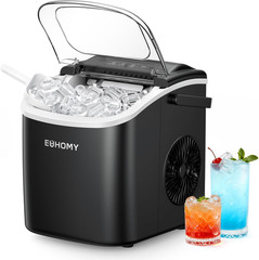 EUHOMY Countertop Ice Maker Machine with Handle, 26.5Lbs per Day, 9 Ice Cubes Re