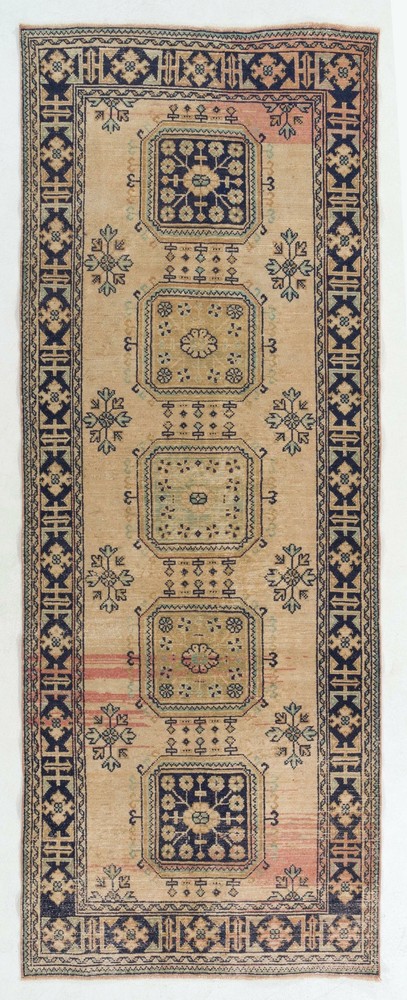 4.6×12 Ft Vintage Anatolian Oushak Runner Rug. Hand Knotted Wool Rug