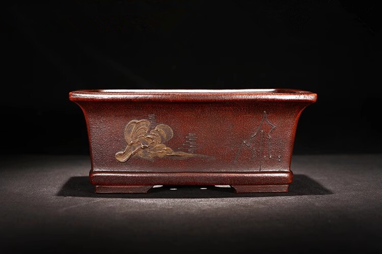 7.68in Chinese Classical Painting Refine Handmade Wide Bonsai Potted Flower Pot