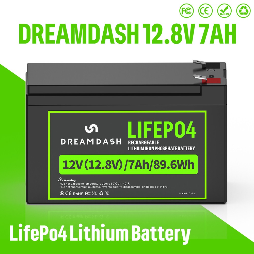 12.8V 7Ah LiFePO4 Lithium Battery, 4000+ Cycles Built-in BMS for Fish Kids Car