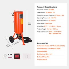 VEVOR 10 Gallon Heavy-Duty Sand Blaster 60-110 PSI with 2 Nozzles & 7.5ft Hose