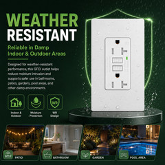 20A AMP GFCI GFI Safety Outlet Receptacle w/ Wall Plate – White, ETL Listed TR