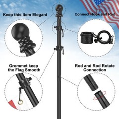 Flag Pole Kit 6Ft Flag Pole House Porch Black Holder Wall Mounting Bracket New