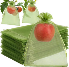 Fruit Protection Bags Green Mesh Fruit Tree Bags Drawstring Garden Netting Cover