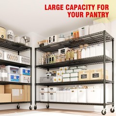Storage Shelving Unit, Heavy Duty 4-Tier Garage Wire Shelving Rack with Wheels