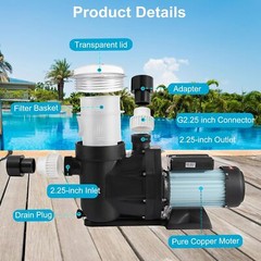 Hayward 1.5HP-2.5HP In/Above Ground Swimming Pool Pump w Motor Strainer Basket
