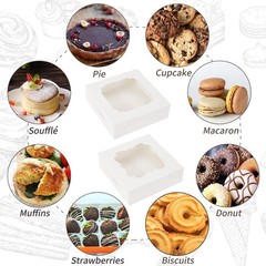 60pcs Cookie Boxes, 8x8x2.5 Inches Bakery Boxes with 2 Style Windows for Choc…